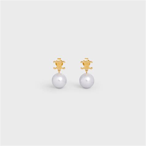 Women's Triomphe in brass pearl earrings with gold finish and 